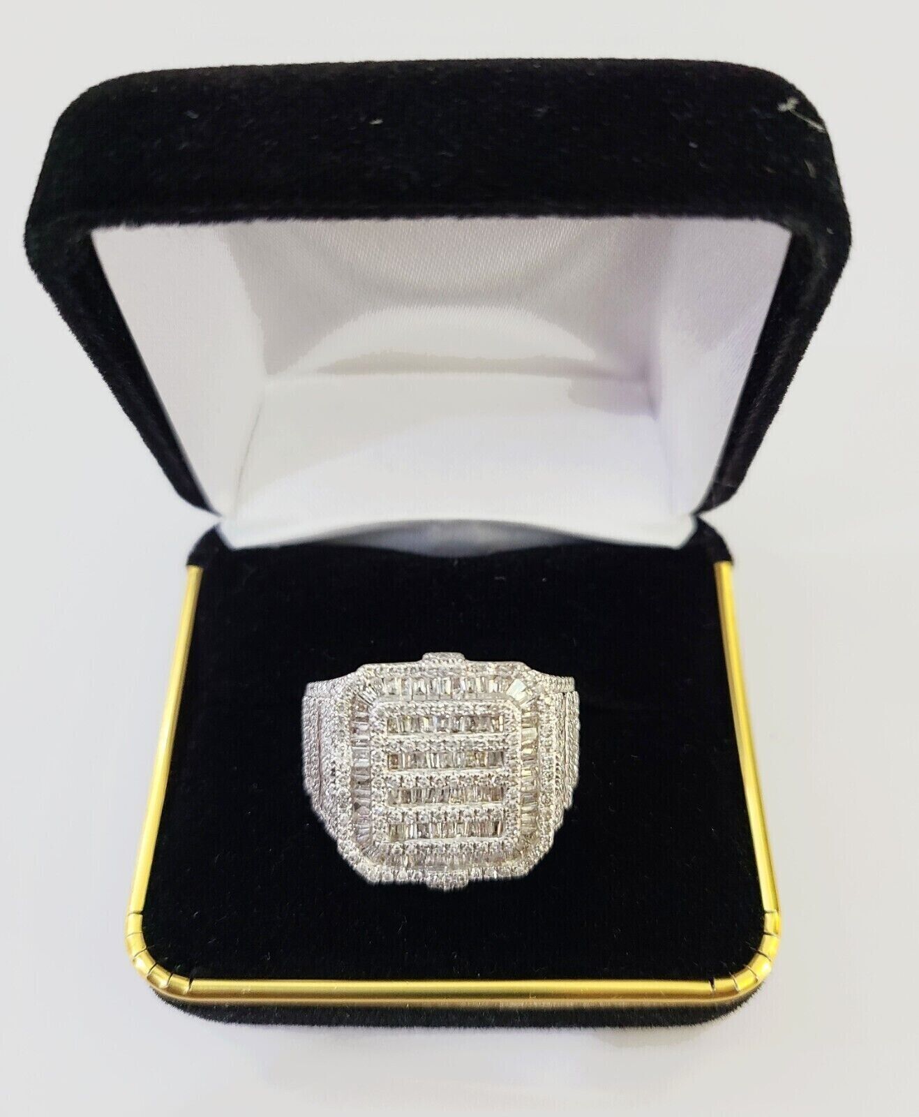 Real 10k Yellow Gold Natural Diamond Men Ring Round Baguette Dia Style Free Ship - GoldenlinQ