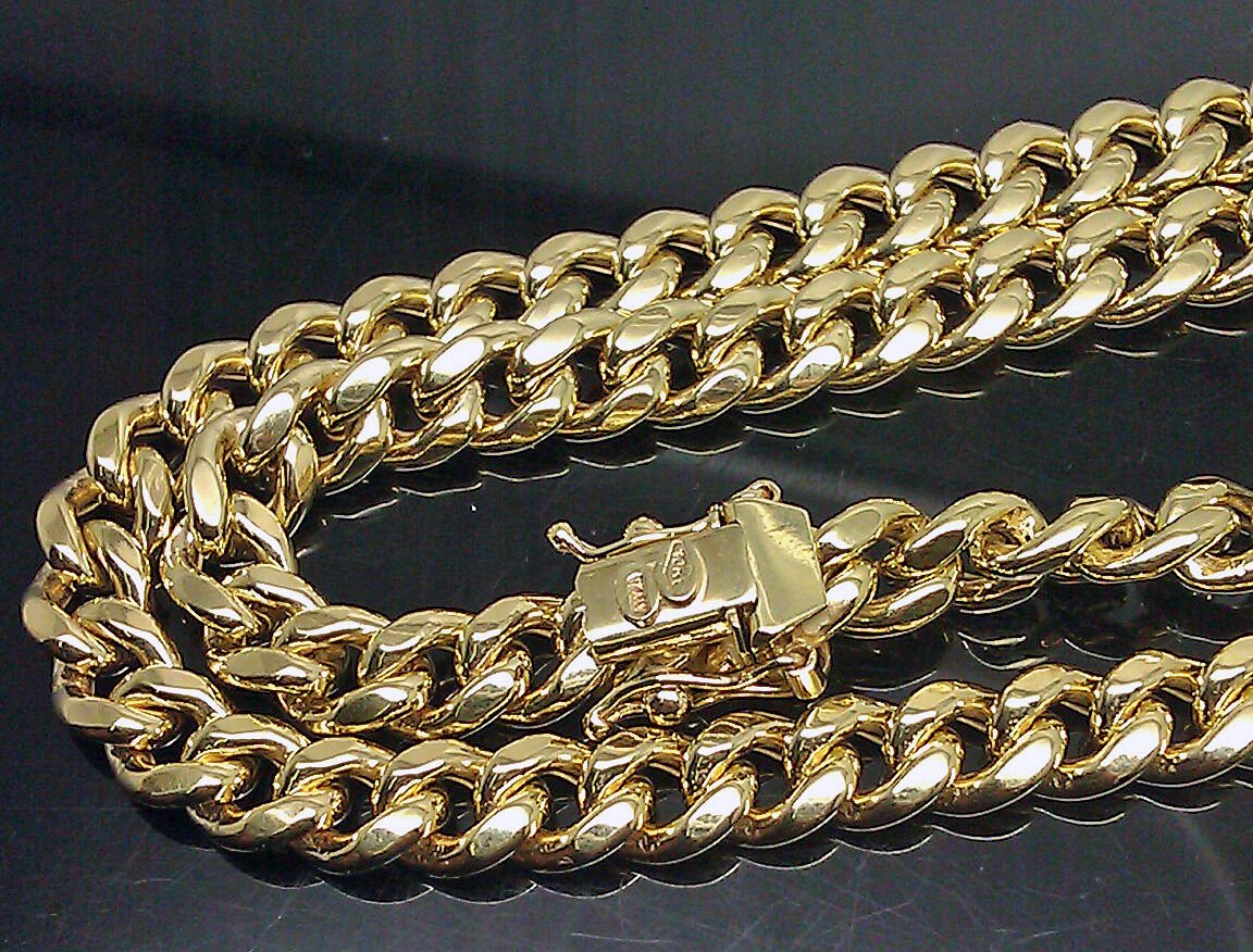 Real 10k Yellow Gold necklace Miami Cuban Link Chain 6mm Mens 10kt 24" Box Lock - GoldenlinQ