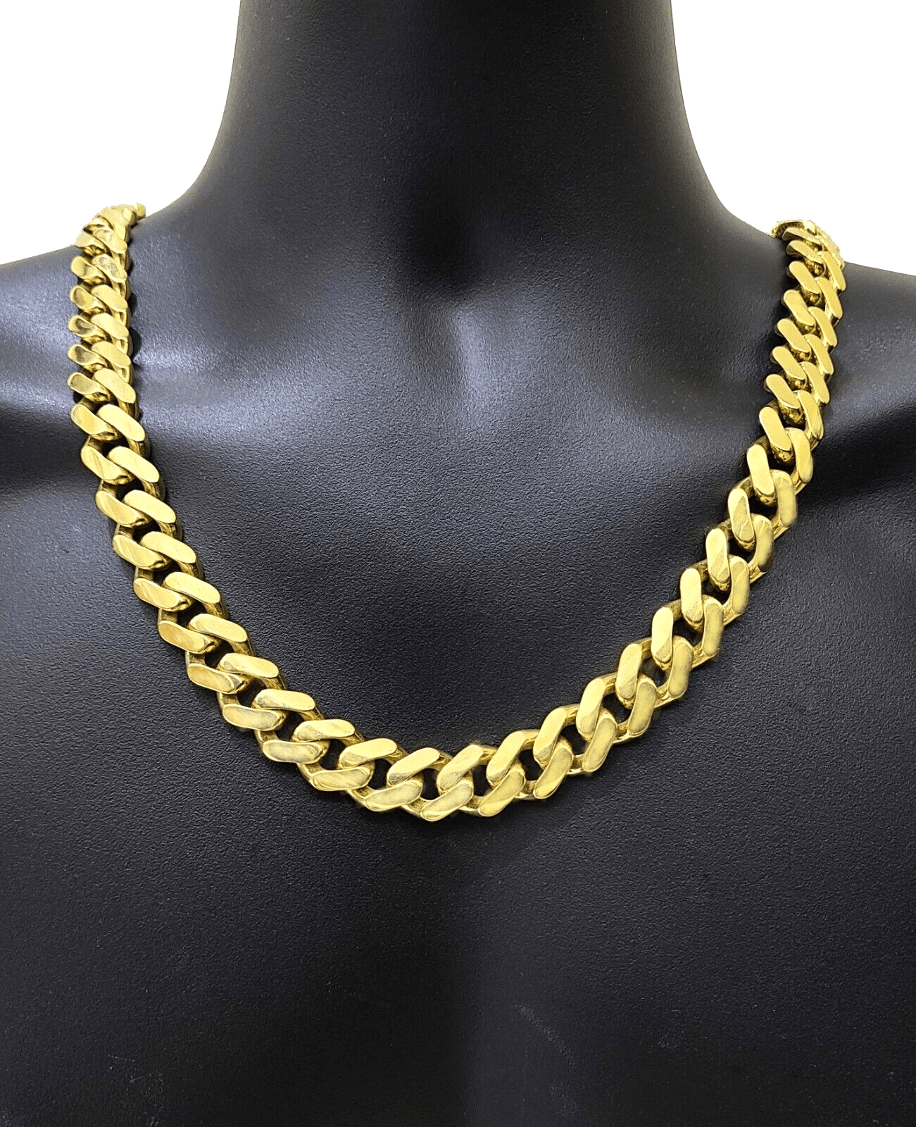 Real 10k Yellow Gold Necklace Monaco Chain 15mm 30" inch 10kt Unisex Chain - GoldenlinQ