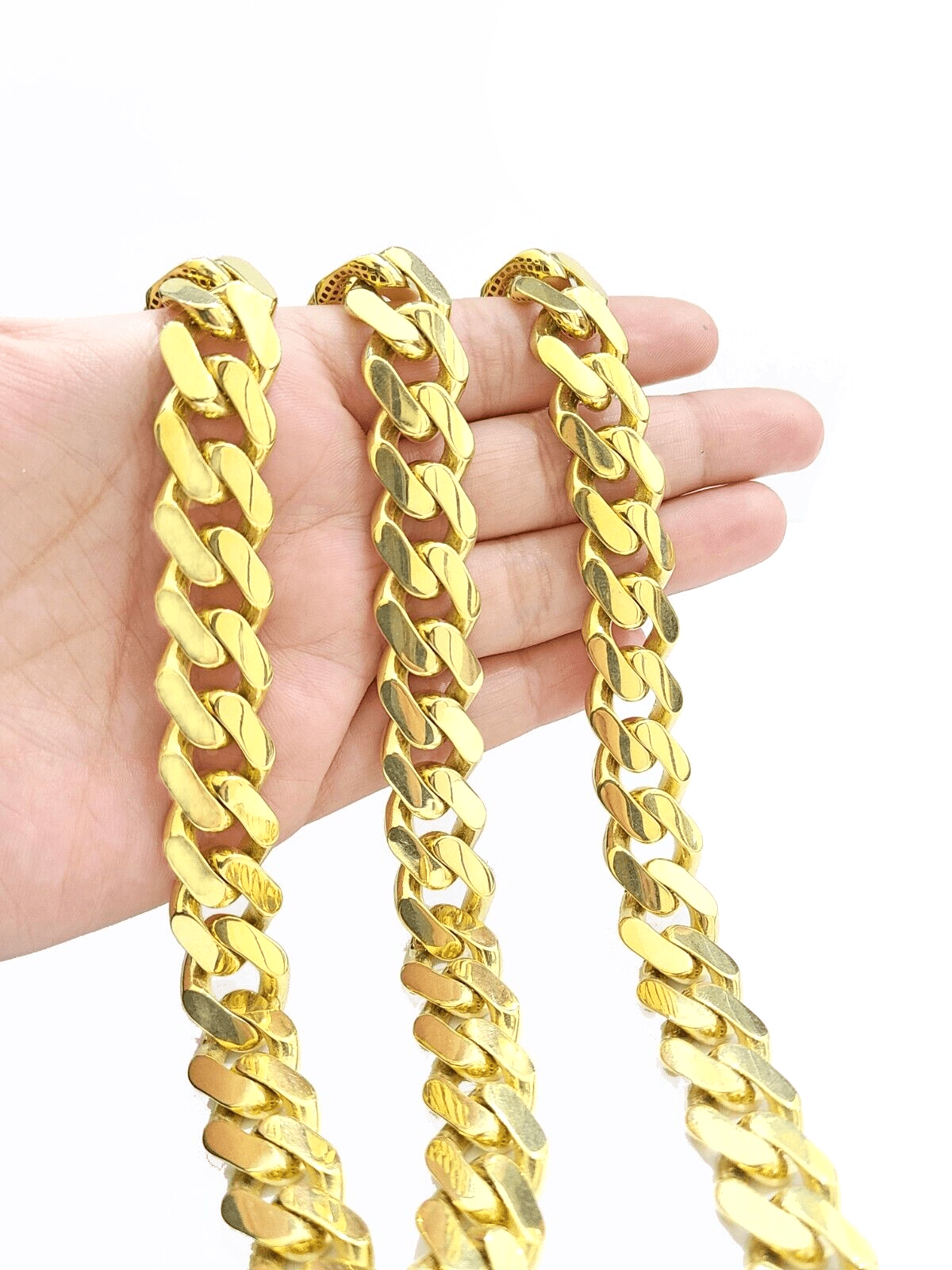 Real 10k Yellow Gold Necklace Monaco Chain 15mm 30" inch 10kt Unisex Chain - GoldenlinQ