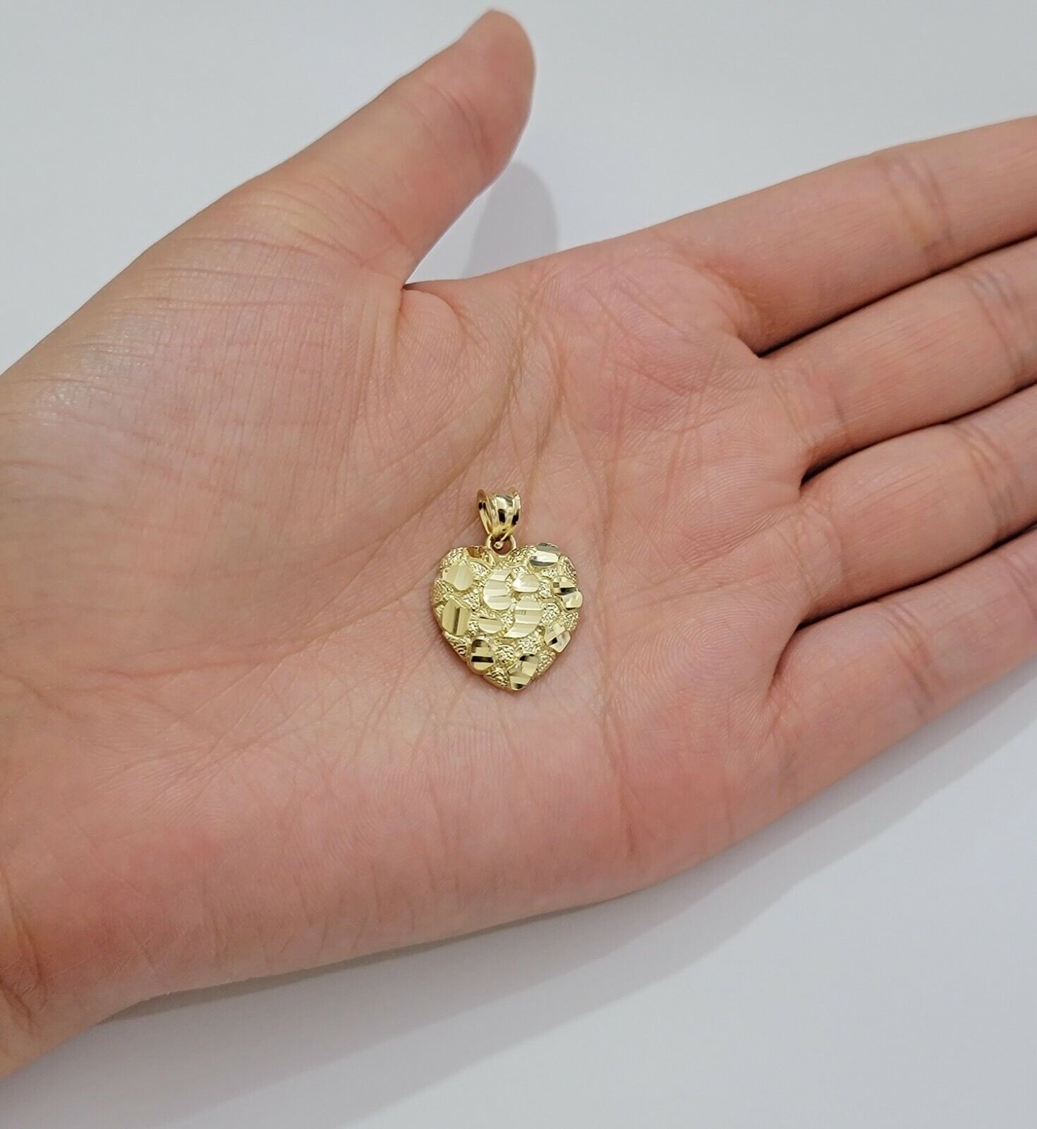 Real 10k Yellow gold nugget heart pendant charm 10kt gold - GoldenlinQ