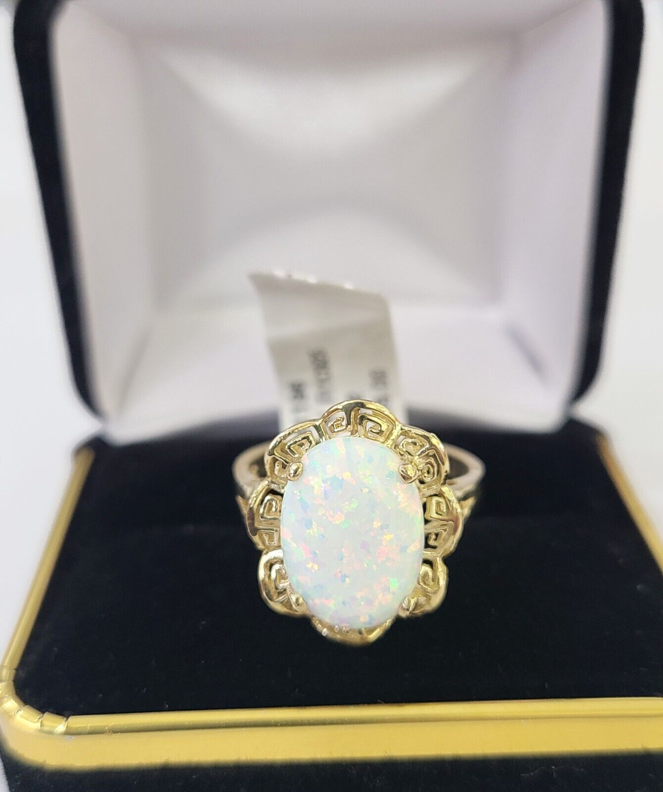 REAL 10K Yellow Gold Opal Ring Band Style Rings Women Genuine - GoldenlinQ