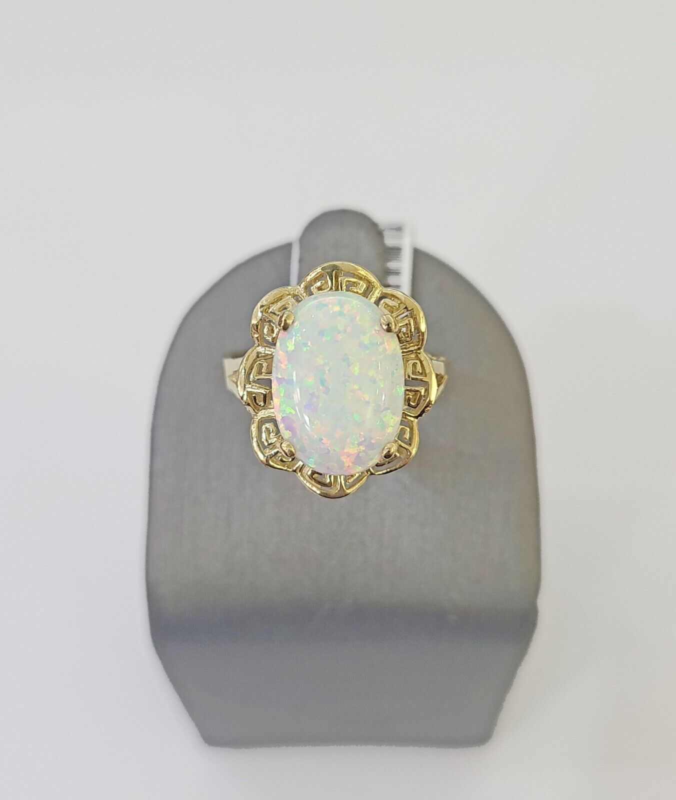 REAL 10K Yellow Gold Opal Ring Band Style Rings Women Genuine - GoldenlinQ