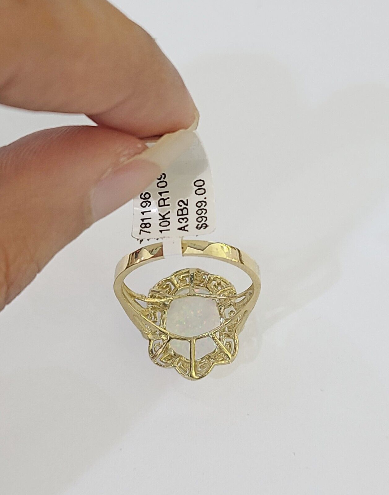 REAL 10K Yellow Gold Opal Ring Band Style Rings Women Genuine - GoldenlinQ