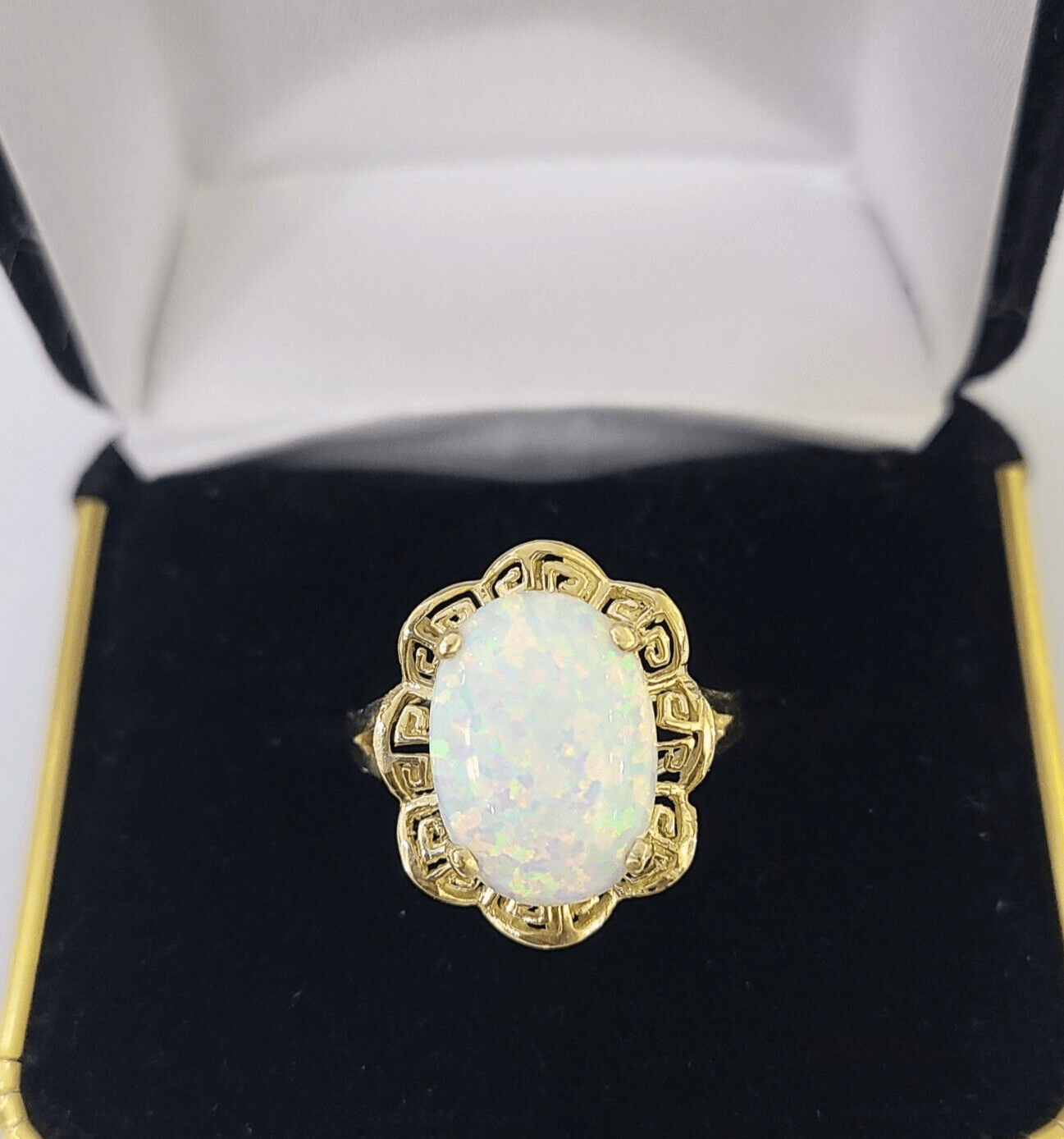 REAL 10K Yellow Gold Opal Ring Band Style Rings Women Genuine - GoldenlinQ