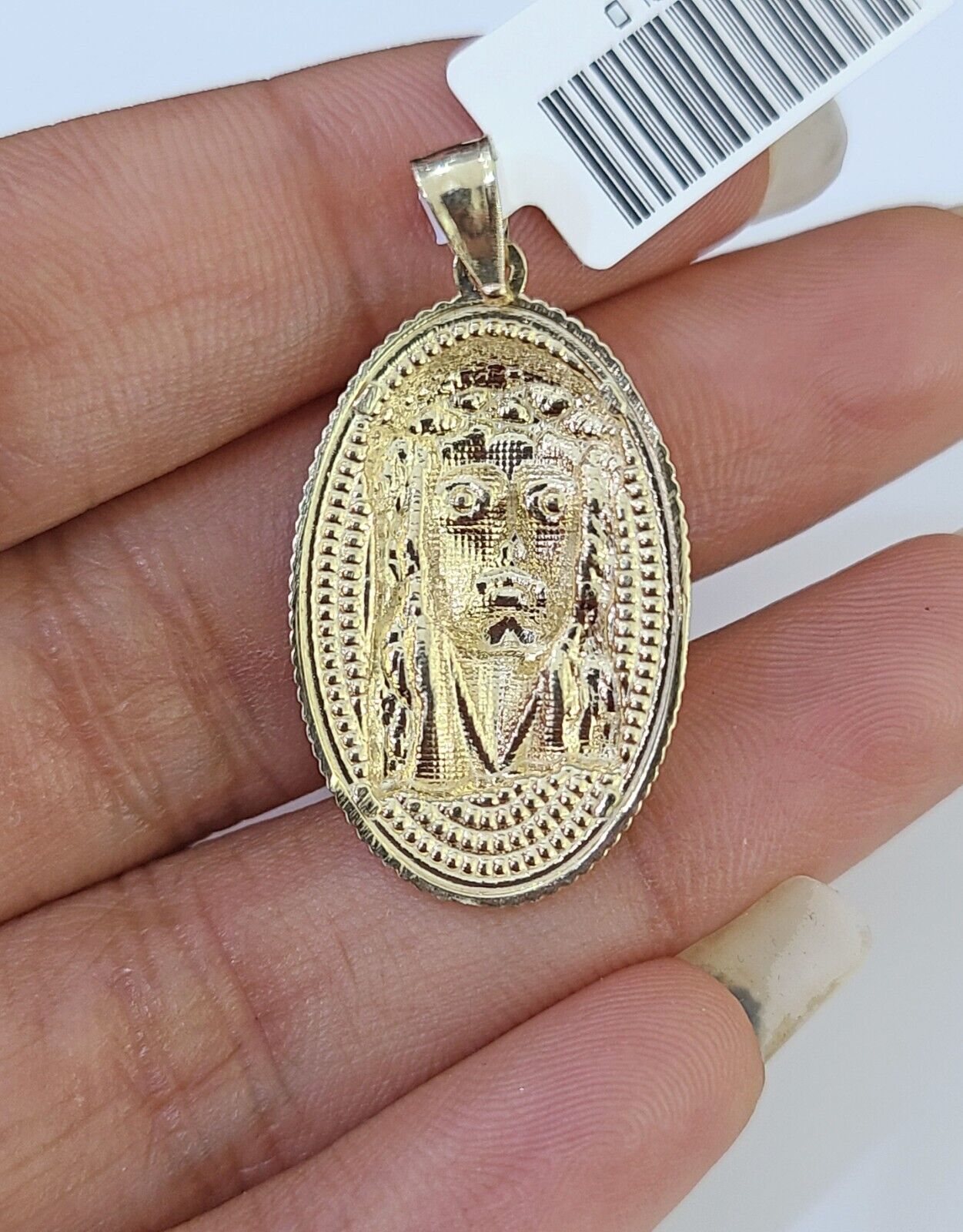 Real 10k Yellow Gold Oval Shaped Jesus Head Pendant 1 - 1.5 inches Charm - GoldenlinQ