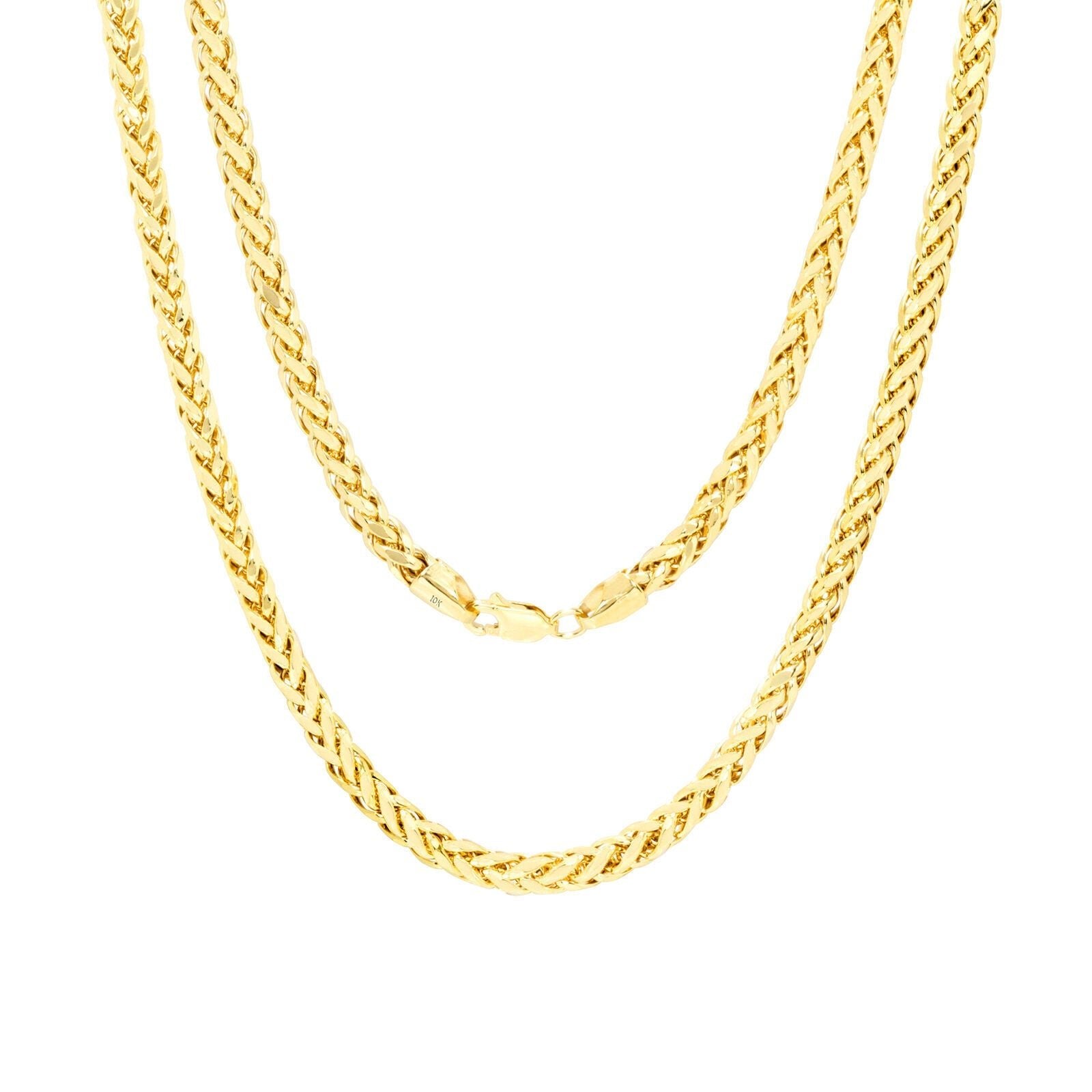 Real 10K Yellow Gold Palm Chain 4mm Necklace 20 - 26'' inch Lobster Lock Hollow - GoldenlinQ