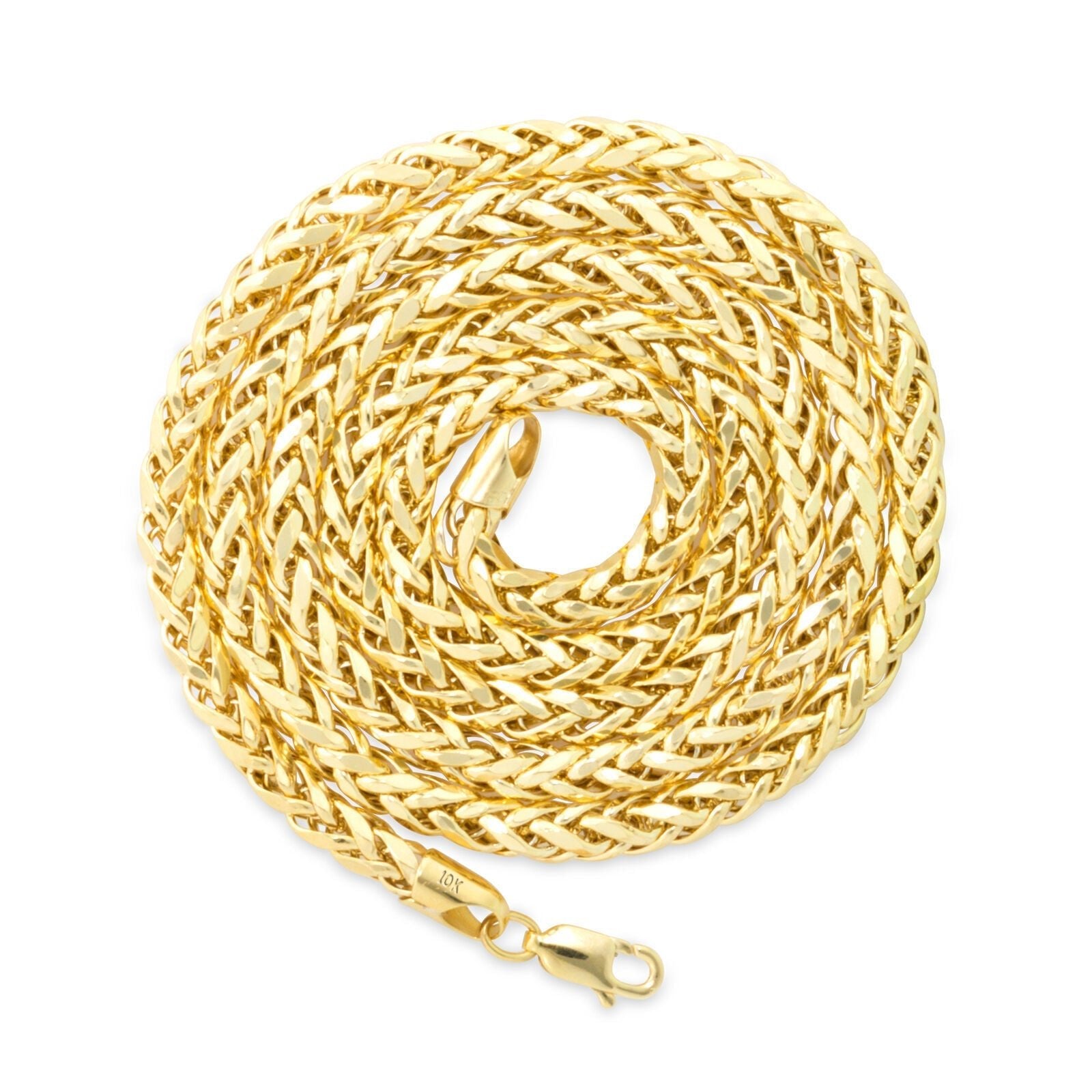 Real 10K Yellow Gold Palm Chain 4mm Necklace 20 - 26'' inch Lobster Lock Hollow - GoldenlinQ