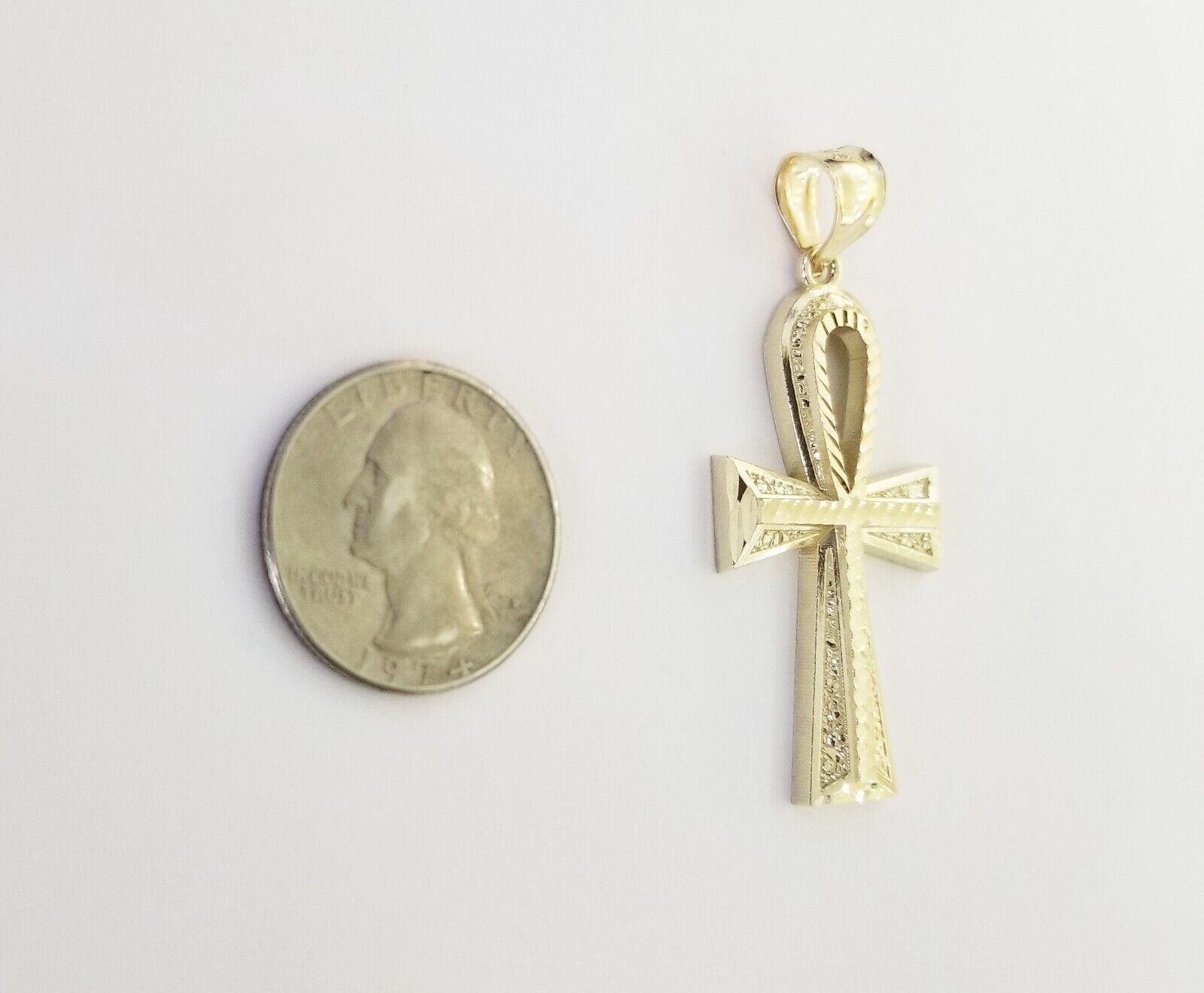 Real 10k Yellow Gold Pendant Ankh Charm Cross Diamond Cut 10kt Gold For Chain - GoldenlinQ
