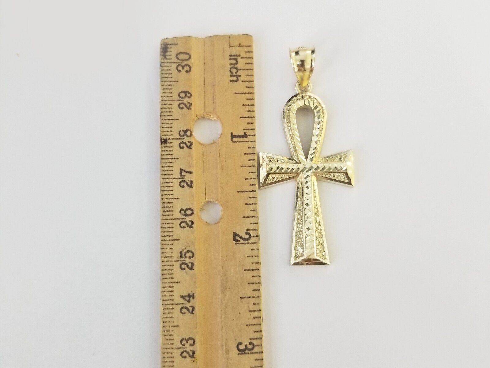 Real 10k Yellow Gold Pendant Ankh Charm Cross Diamond Cut 10kt Gold For Chain - GoldenlinQ