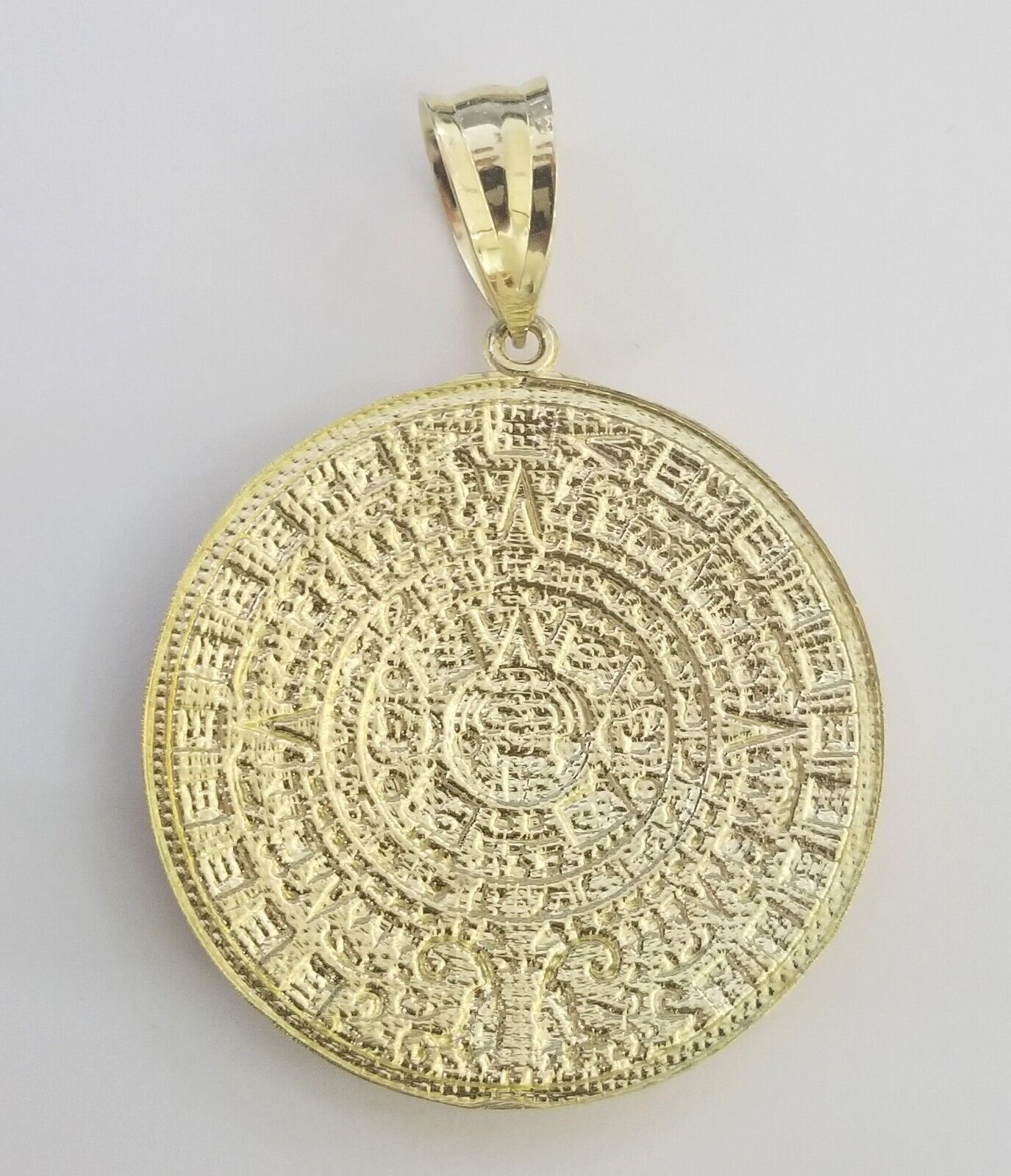 Real 10k Yellow Gold Pendant Circular Mayan Calendar Charm 2.5" SOLID 10kt - GoldenlinQ