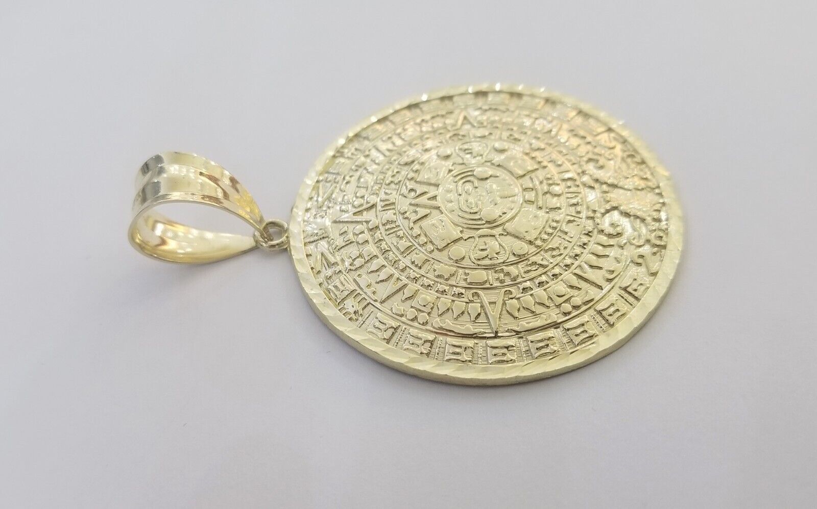 Real 10k Yellow Gold Pendant Circular Mayan Calendar Charm 2.5" SOLID 10kt - GoldenlinQ
