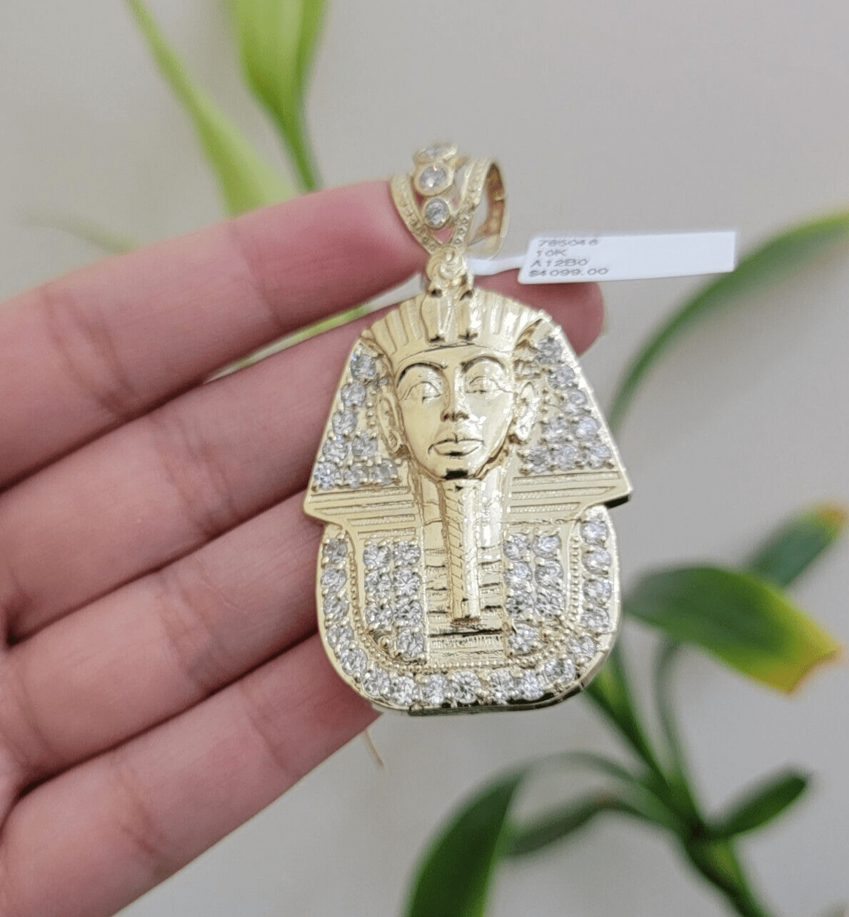 Real 10k Yellow Gold Pharaoh Head Charm Pendant 2.5" 10kt With Stones for Men's - GoldenlinQ