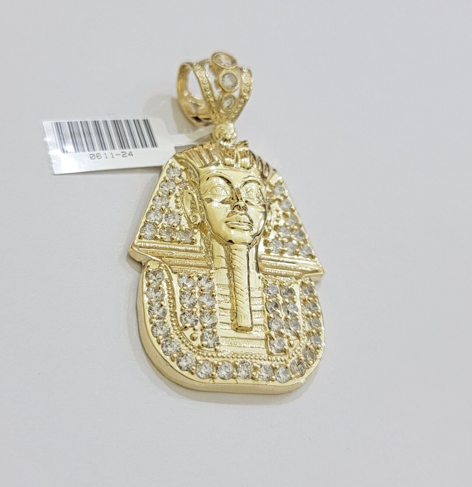 Real 10k Yellow Gold Pharaoh Head Charm Pendant 2.5" 10kt With Stones for Men's - GoldenlinQ