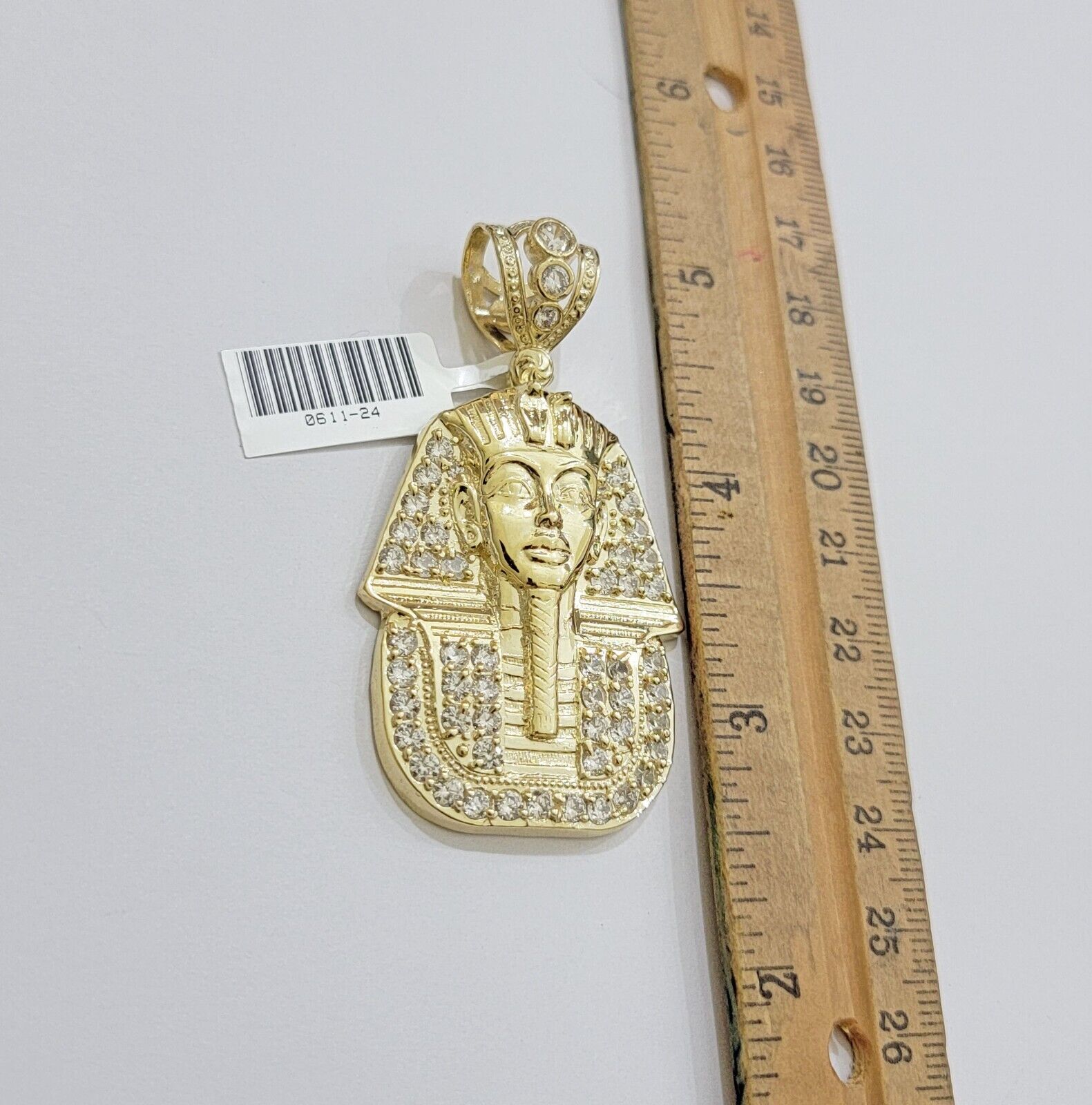 Real 10k Yellow Gold Pharaoh Head Charm Pendant 2.5" 10kt With Stones for Men's - GoldenlinQ
