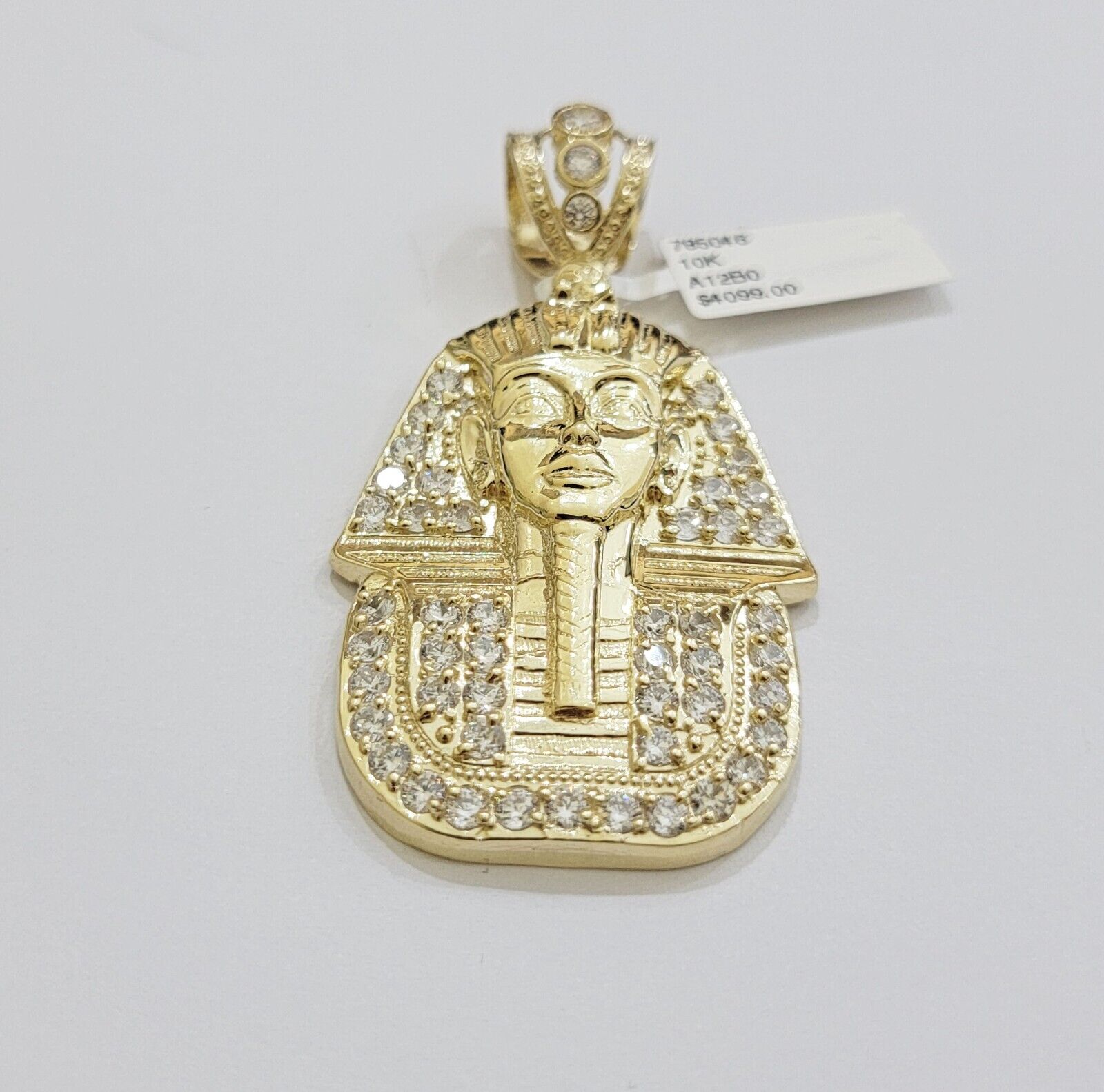 Real 10k Yellow Gold Pharaoh Head Charm Pendant 2.5" 10kt With Stones for Men's - GoldenlinQ