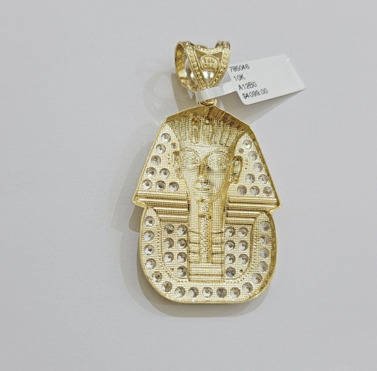 Real 10k Yellow Gold Pharaoh Head Charm Pendant 2.5" 10kt With Stones for Men's - GoldenlinQ