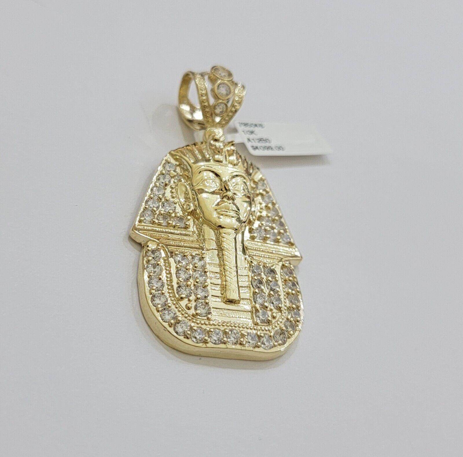 Real 10k Yellow Gold Pharaoh Head Charm Pendant 2.5" 10kt With Stones for Men's - GoldenlinQ