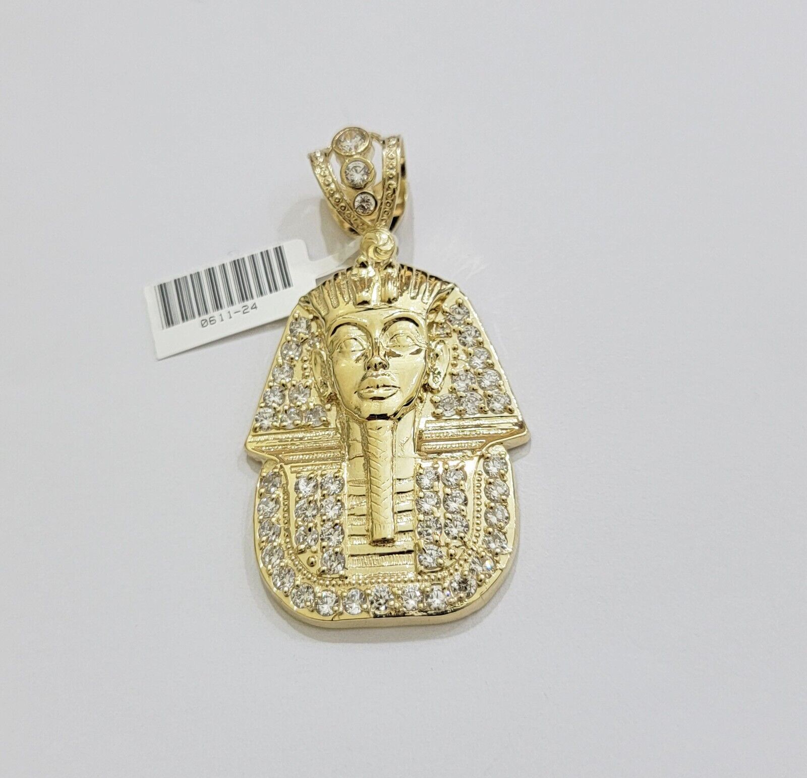 Real 10k Yellow Gold Pharaoh Head Charm Pendant 2.5" 10kt With Stones for Men's - GoldenlinQ