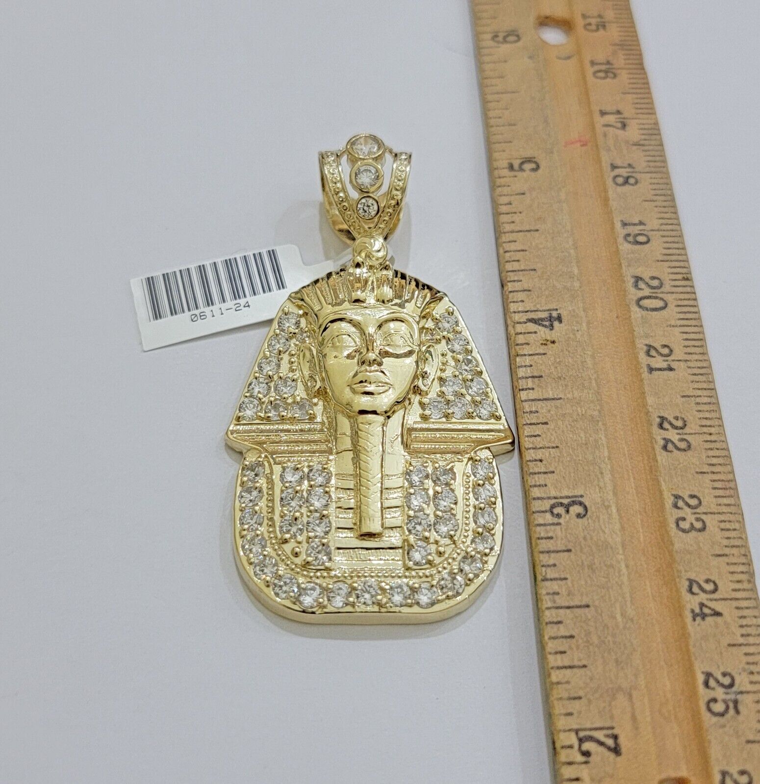 Real 10k Yellow Gold Pharaoh Head Charm Pendant 2.5" 10kt With Stones for Men's - GoldenlinQ