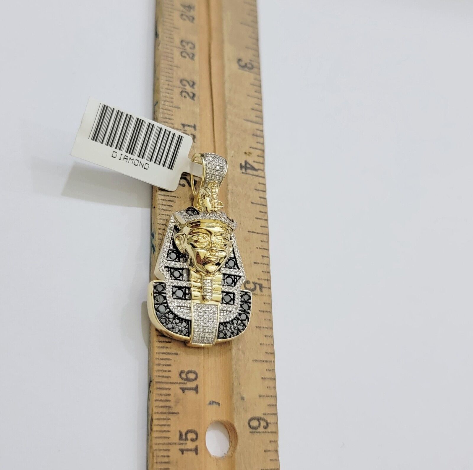 Real 10k Yellow Gold Pharoah Head Charm Pendant With black & White Diamonds Mens - GoldenlinQ