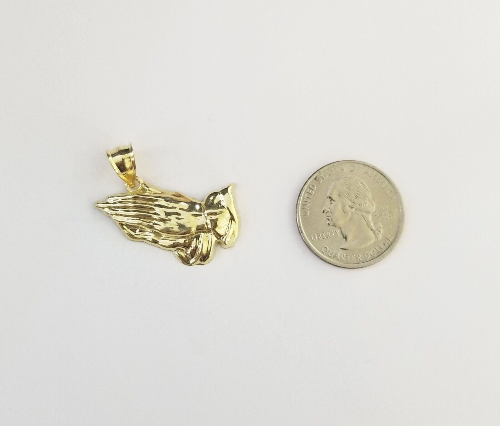 Real 10k Yellow Gold Praying Hands Charm Pendant 10kt for Chain Men Women - GoldenlinQ
