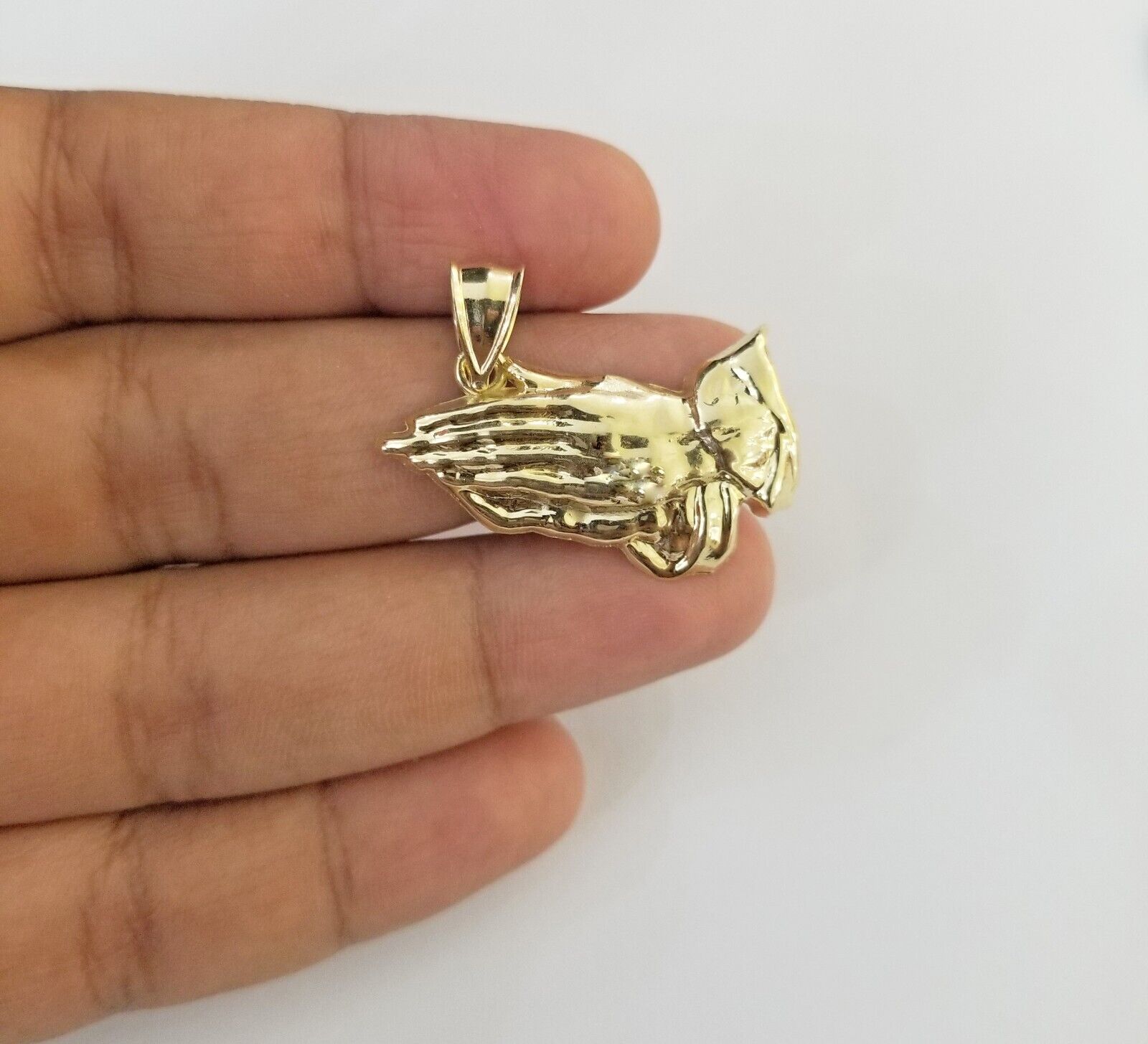 Real 10k Yellow Gold Praying Hands Charm Pendant 10kt for Chain Men Women - GoldenlinQ