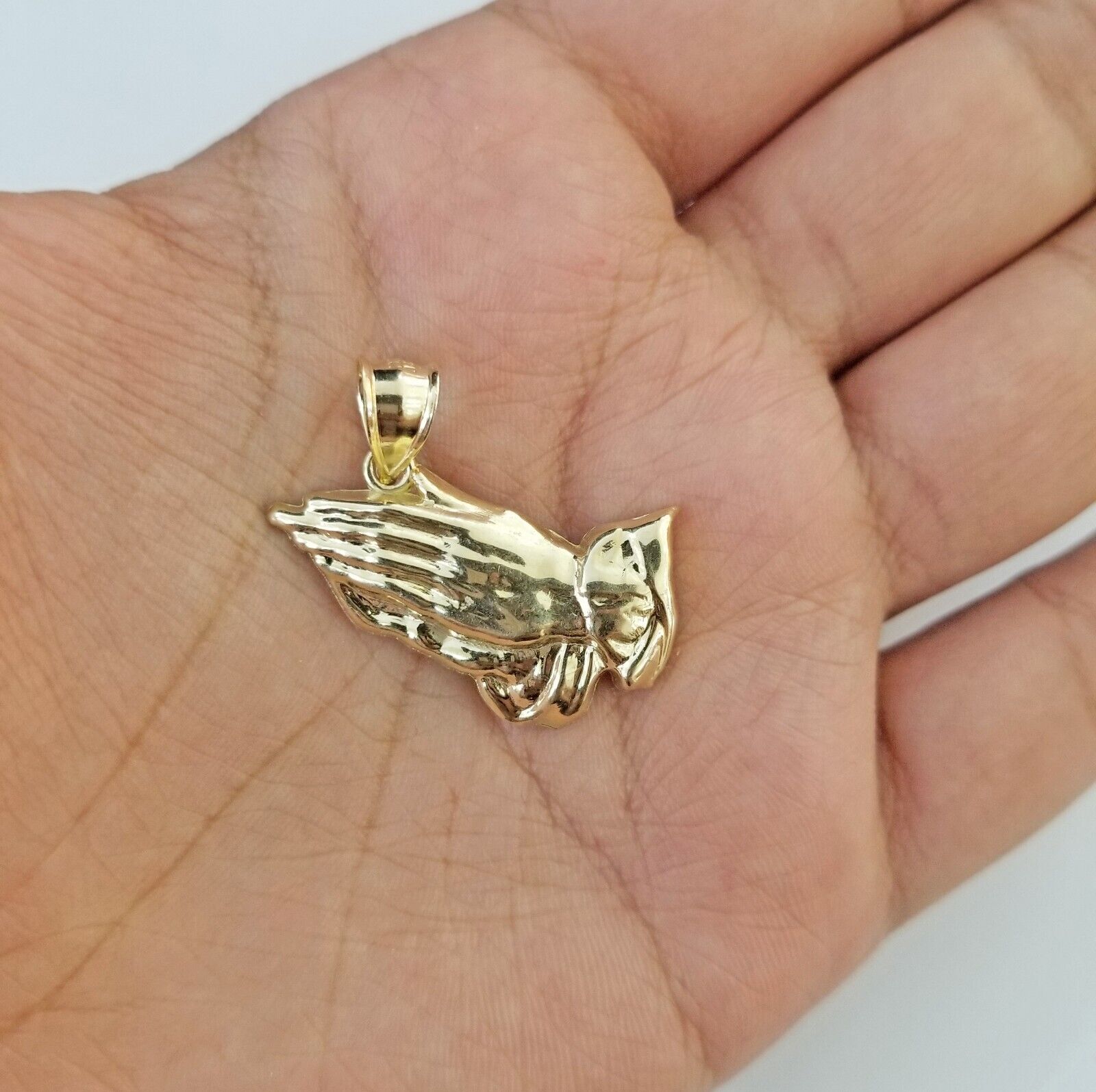 Real 10k Yellow Gold Praying Hands Charm Pendant 10kt for Chain Men Women - GoldenlinQ