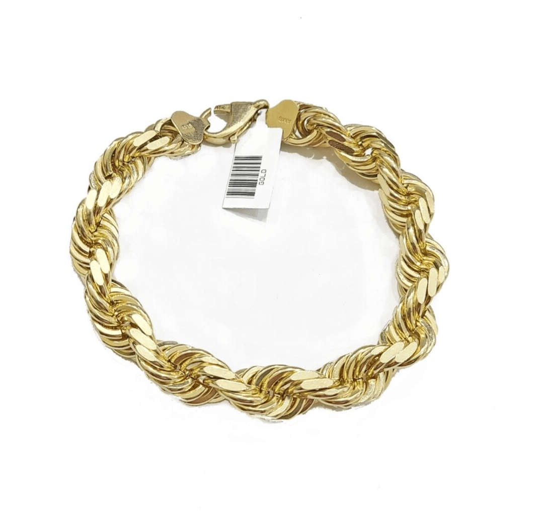 Real 10K Yellow Gold Rope Bracelet 10mm 8 Inch Lobster Lock For mens On Sale - GoldenlinQ