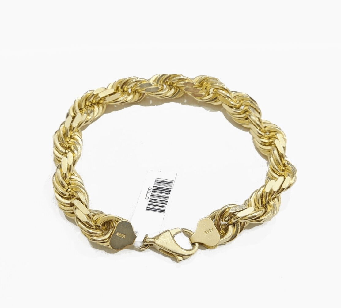 Real 10K Yellow Gold Rope Bracelet 10mm 8 Inch Lobster Lock For mens On Sale - GoldenlinQ