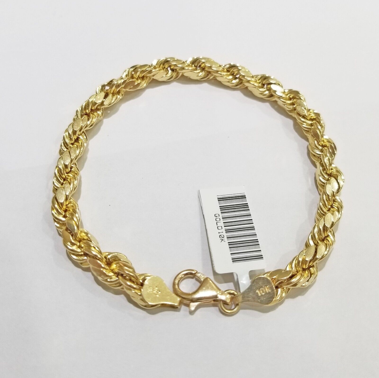 Real 10k Yellow Gold rope Bracelet 6.5mm 8" lobster lock 10kt new for men - GoldenlinQ