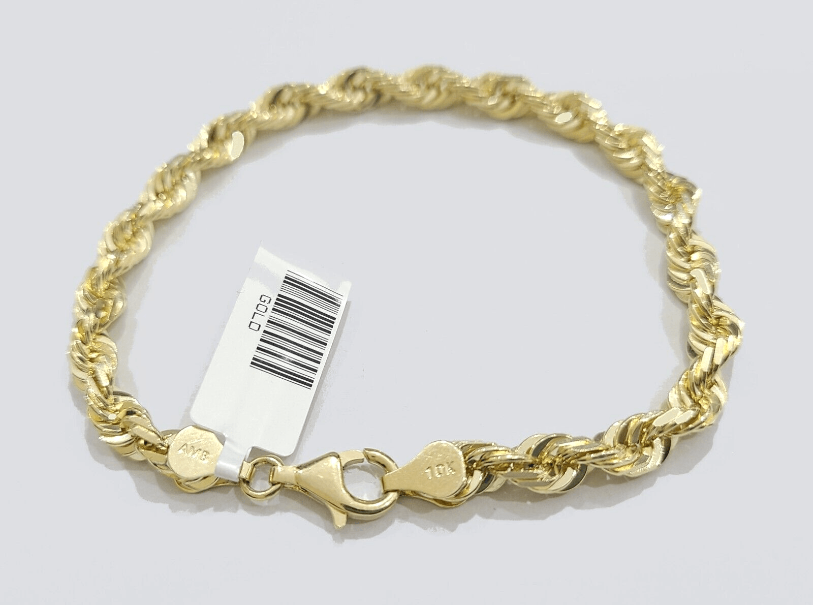 Real 10k Yellow Gold Rope Bracelet 9 Inch 5mm SOLID Diamond Cuts Men Women 10KT - GoldenlinQ