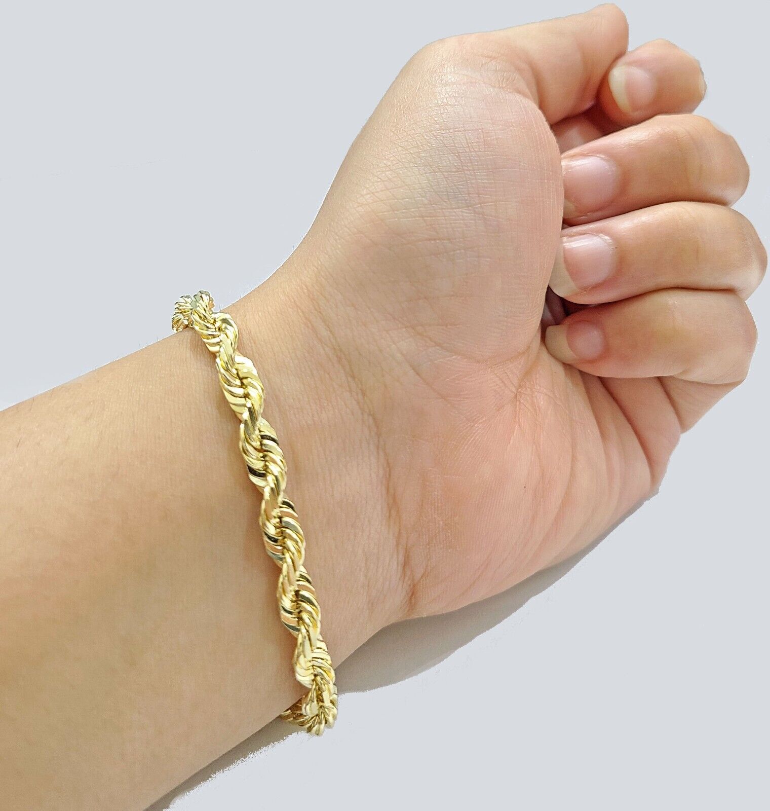 Real 10k Yellow Gold Rope Bracelet 9 Inch 5mm SOLID Diamond Cuts Men Women 10KT - GoldenlinQ