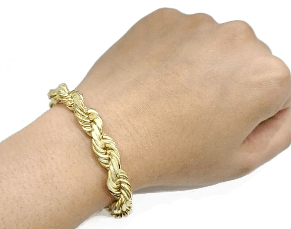 Real 10k Yellow Gold Rope Bracelet 9 Inch Solid Lobster Lock 10kt Mens HEAVY - GoldenlinQ