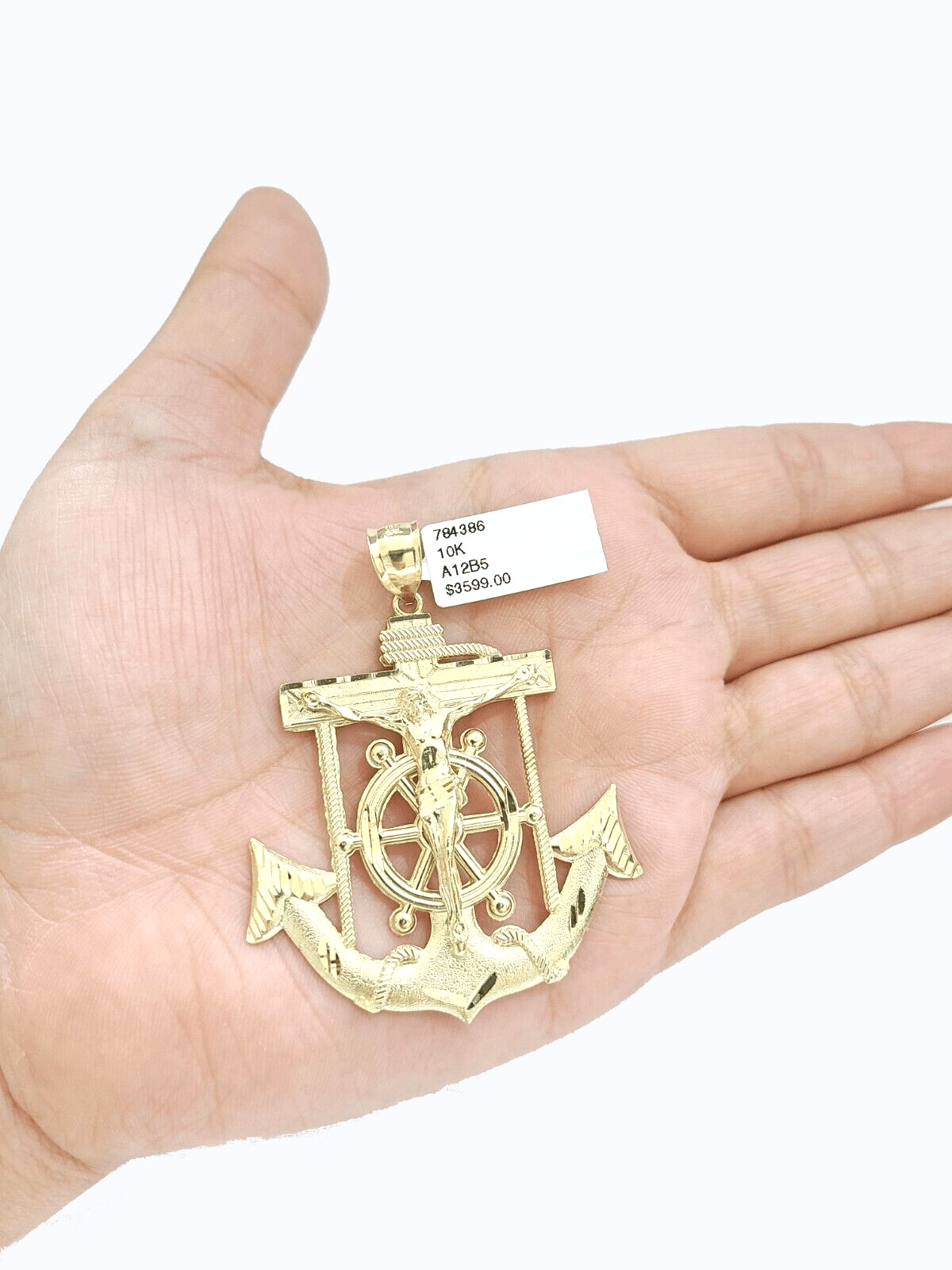 Real 10k Yellow Gold Rope Chain 22'' Necklace anchor cross charm pendant - GoldenlinQ