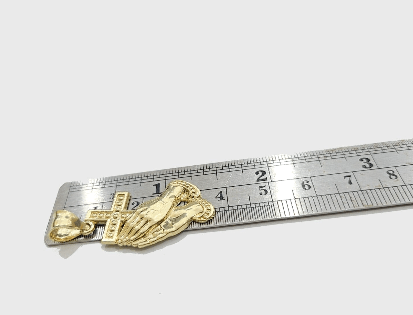 Real 10k Yellow Gold Rope Chain 22'' Necklace Praying Hand Cross Charm Pendant - GoldenlinQ