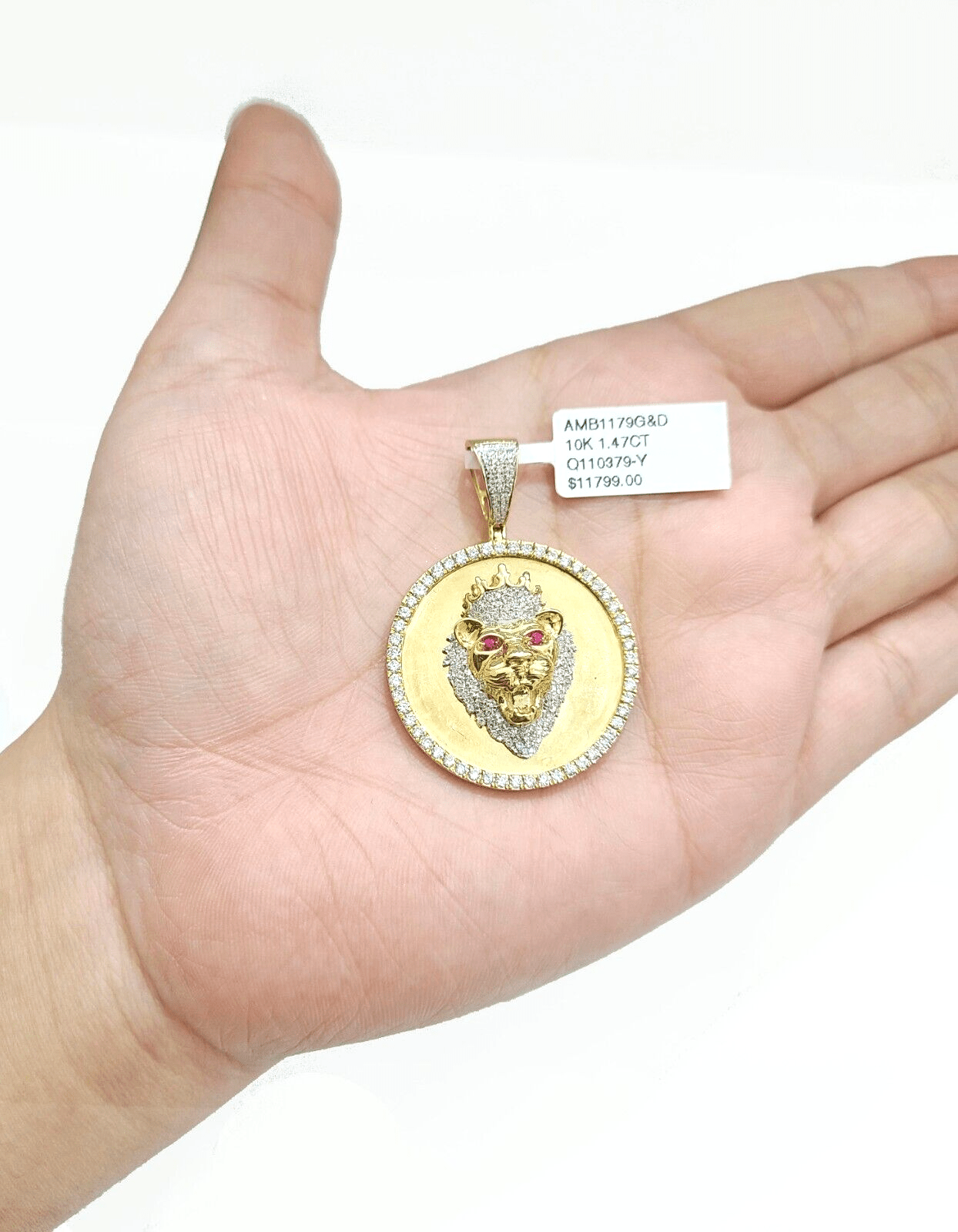 Real 10k Yellow Gold Rope Chain 28'' Necklace Lion Head Charm Diamond Pendant - GoldenlinQ