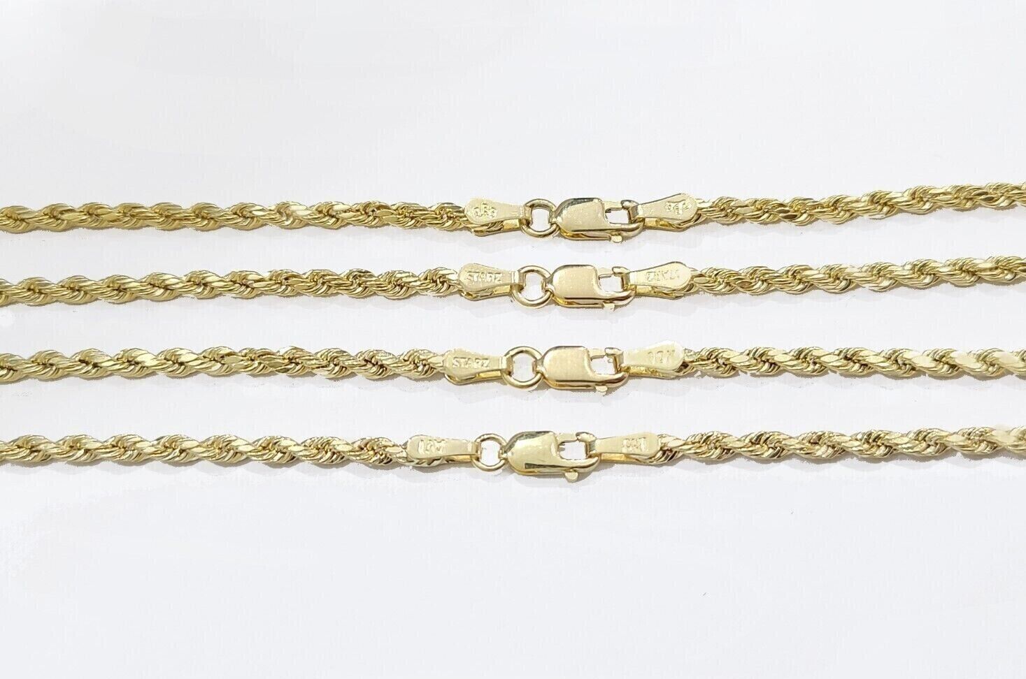 Real 10K Yellow Gold Rope Chain 2mm Necklace 18 - 26'' Inches Lobster Lock 10kt - GoldenlinQ