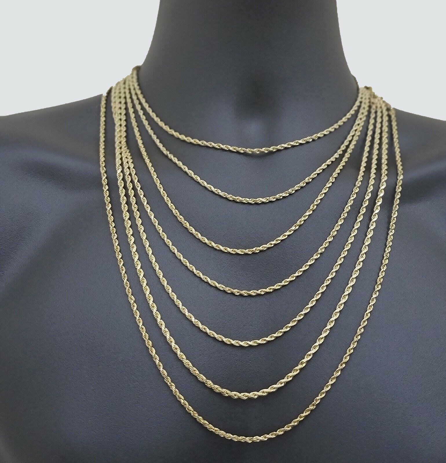Real 10K Yellow Gold Rope Chain 3mm Diamond cut 16" 18" 20" 22" 24" 26" 28" 30" - GoldenlinQ