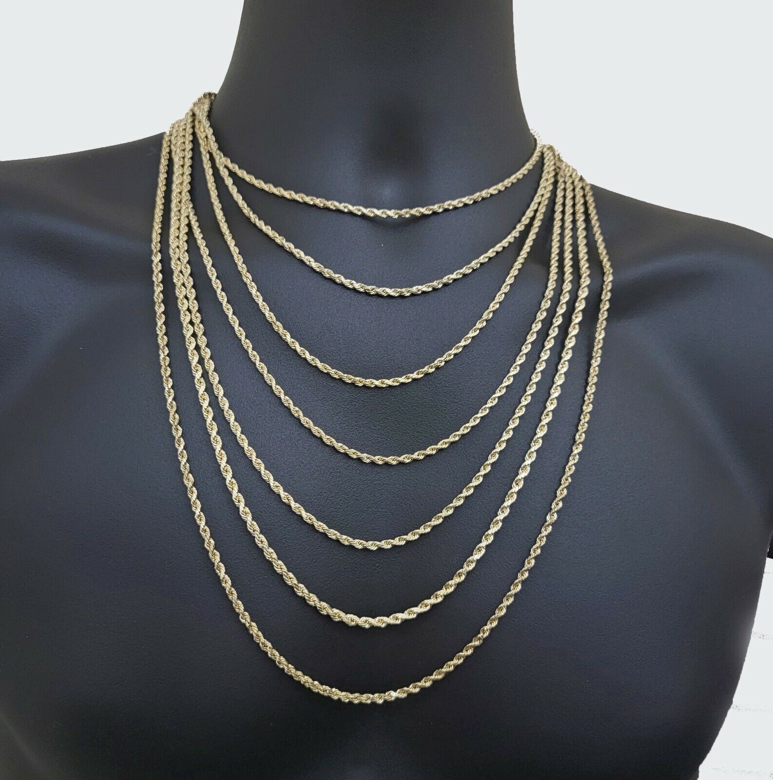 Real 10K Yellow Gold Rope Chain 3mm Diamond cut 16" 18" 20" 22" 24" 26" 28" 30" - GoldenlinQ