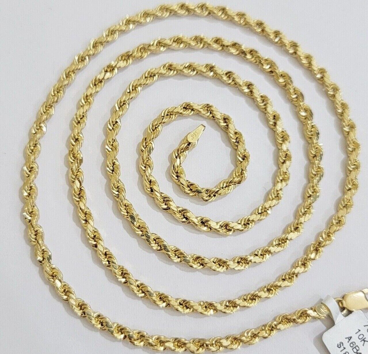 Real 10k Yellow Gold Rope Chain 3mm Necklace 16" - 28 Inch Diamond Cut men Women - GoldenlinQ