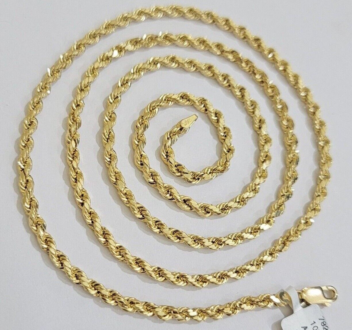 Real 10k Yellow Gold Rope Chain 3mm Necklace 16" - 28 Inch Diamond Cut men Women - GoldenlinQ