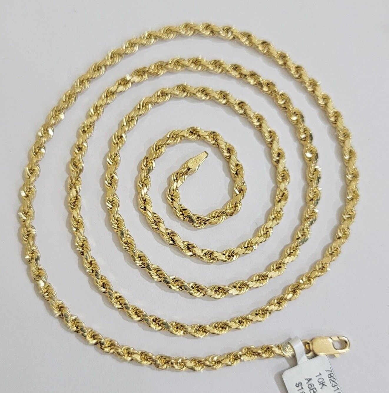 Real 10k Yellow Gold Rope Chain 3mm Necklace 16" - 28 Inch Diamond Cut men Women - GoldenlinQ