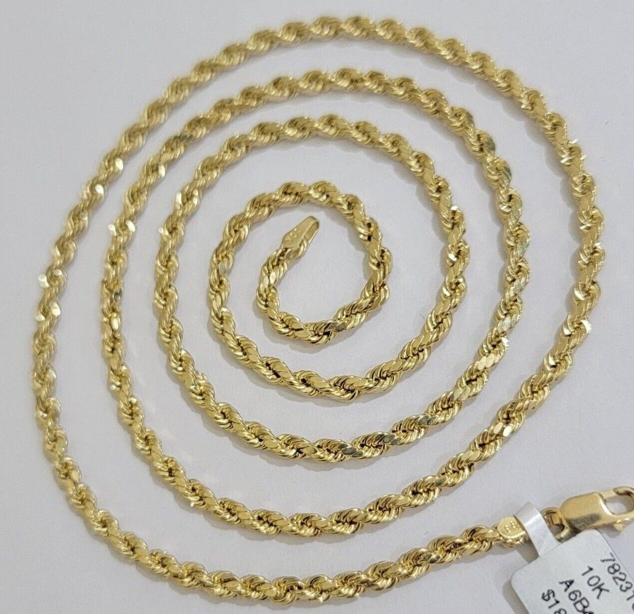 Real 10k Yellow Gold Rope Chain 3mm Necklace 16" - 28 Inch Diamond Cut men Women - GoldenlinQ