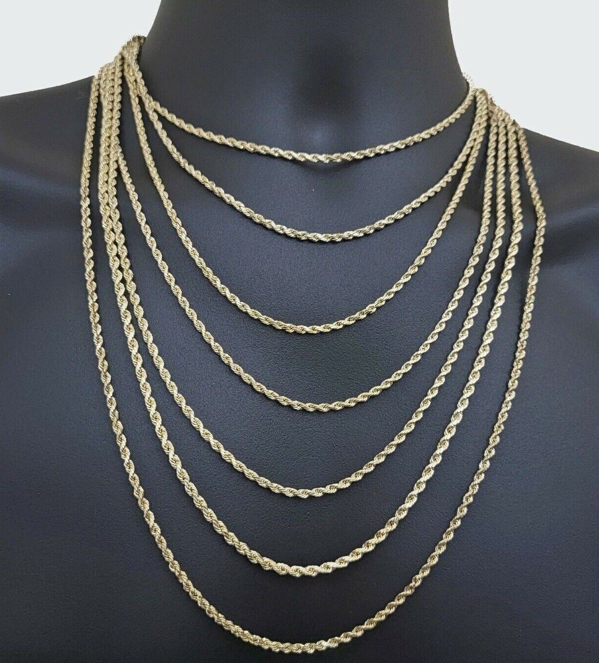 Real 10k Yellow Gold Rope Chain 3mm Necklace 16" - 28 Inch Diamond Cut men Women - GoldenlinQ