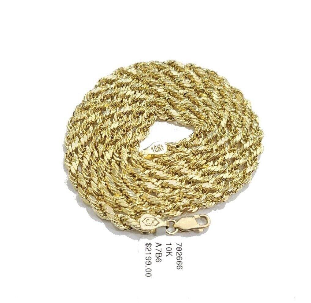 Real 10K Yellow Gold Rope Chain 3mm Necklace 18 - 30'' Inches Lobster Lock 10kt - GoldenlinQ