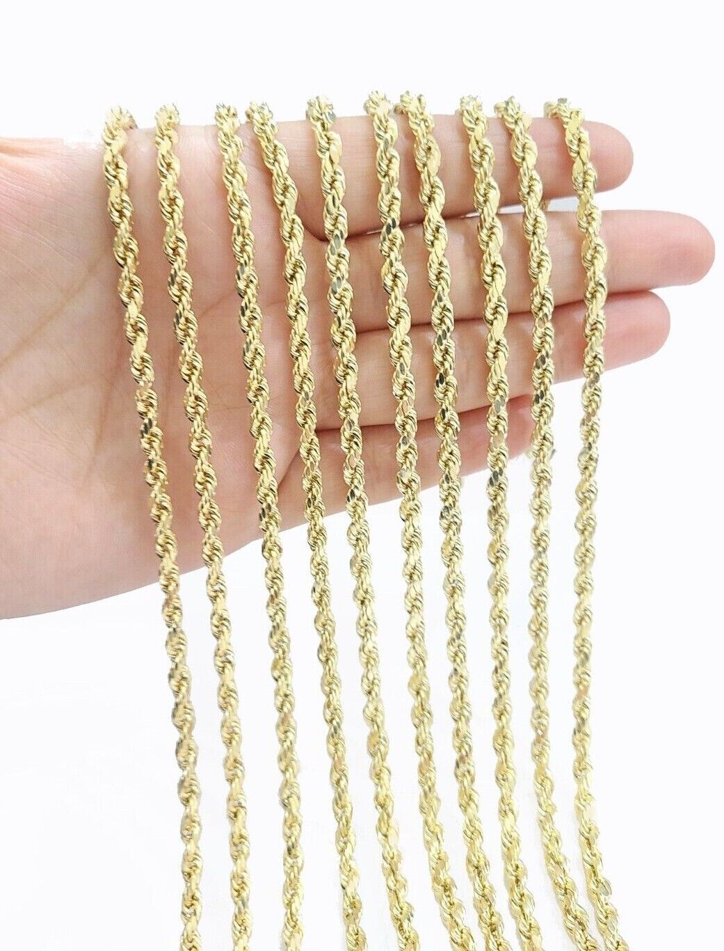 Real 10K Yellow Gold Rope Chain 3mm Necklace 18 - 30'' Inches Lobster Lock 10kt - GoldenlinQ
