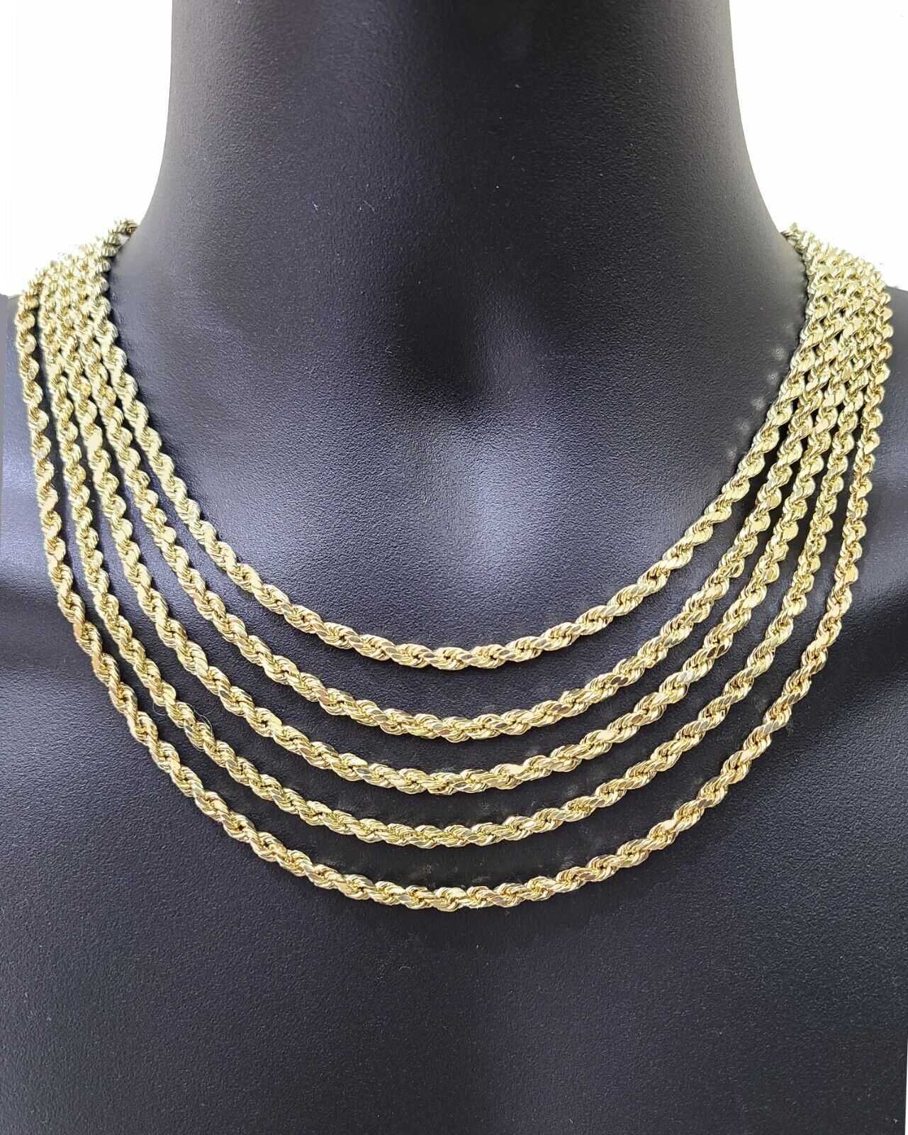 Real 10K Yellow Gold Rope Chain 3mm Necklace 18 - 30'' Inches Lobster Lock 10kt - GoldenlinQ