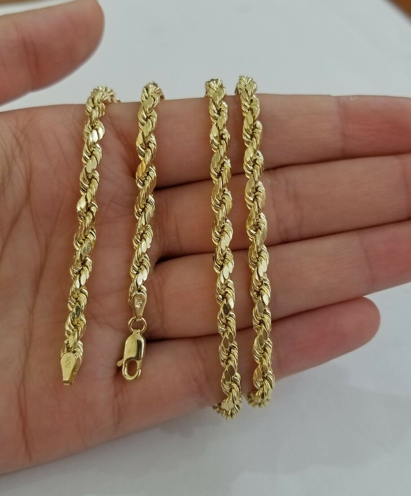 Real 10k Yellow Gold Rope Chain 4mm 18" Diamond Cut Necklace - GoldenlinQ