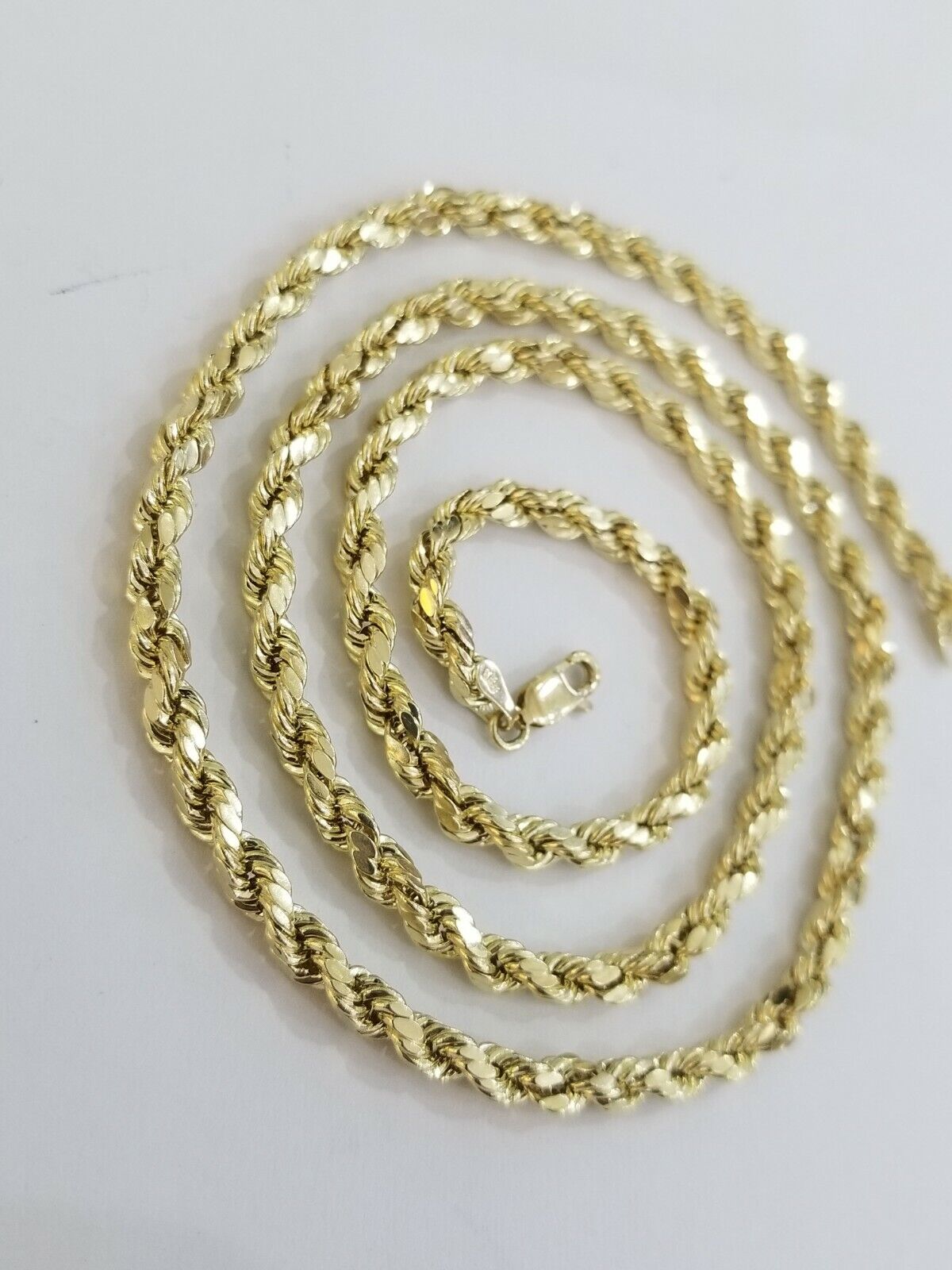 Real 10k Yellow Gold Rope Chain 4mm 18" Diamond Cut Necklace - GoldenlinQ